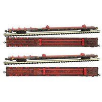 Micro-Trains 89'4'' TOFC Intermodal Flatcar 2-Pack with Bolster Rack Ready to Run Redstreak Specialized Railcar Services QUAX 281201, 280901 (weathered) N-Scale Micro-Trains 89'4'' TOFC Intermodal Flatcar 2-Pack with Bolster Rack Ready to Run Redstreak Specialized Railcar Services QUAX 281201, 280901 (weathered) N-Scale