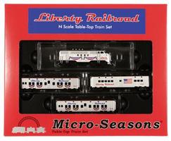 Micro-Trains Micro-Seasons(R) Liberty Town USA Series Train Set Powered FT Diesel, 2 Sleepers, Diner (red, white & blue) N-Scale Micro-Trains Micro-Seasons(R) Liberty Town USA Series Train Set Powered FT Diesel, 2 Sleepers, Diner (red, white & blue) N-Scale