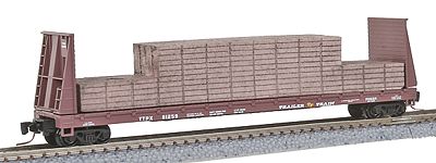 Micro-Trains 60 Bulkhead Flatcar w/Lumber Load Runner Pack pkg(4) Trailer-Train #80825, 80833, 81001, 81259 (Boxcar Red) - Z-Scale