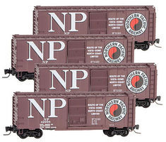 Micro-Trains 40' Single-Door Boxcar 4-Car Runner Pack Ready to Run Northern Pacific #42998, 43066, 43070, 43255 (Boxcar Red, Billbaord NP & Log Z-Scale Micro-Trains 40' Single-Door Boxcar 4-Car Runner Pack Ready to Run Northern Pacific #42998, 43066, 43070, 43255 (Boxcar Red, Billbaord NP & Log Z-Scale
