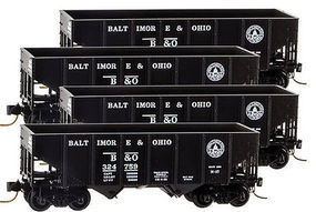 Micro-Trains 33' 2-Bay Rib-Side Hopper 4-Car Runner Pack Ready to Run Baltimore & Ohio #324752, 324759, 324760, 324793 (black, 13-States Logo) Z-Scale Micro-Trains 33' 2-Bay Rib-Side Hopper 4-Car Runner Pack Ready to Run Baltimore & Ohio #324752, 324759, 324760, 324793 (black, 13-States Logo) Z-Scale
