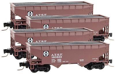 Micro-Trains 33 2-Bay Offset-Side Open Hopper w/Load 4-Car Runner Pack - Ready to Run Santa Fe #180866, 180868, 180879, 180884 (Boxcar Red, white, Quality Logo) - Z-Scale