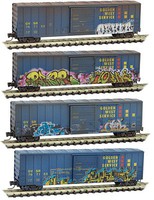 Micro-Trains 50' Rib-Side Single-Door Boxcar No Roofwalk Ready to Run Golden West Service GVSR (Weathered, Graffiti) Z-Scale Micro-Trains 50' Rib-Side Single-Door Boxcar No Roofwalk Ready to Run Golden West Service GVSR (Weathered, Graffiti) Z-Scale