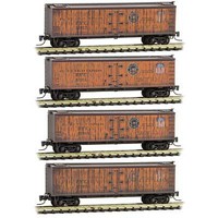 Micro-Trains 40' Wood-Sheathed Ice Reefer 4-Pack Ready to Run Pacific Fruit Express 19675, 19661, 19663, 19669 (orange, Boxacr Red) Z-Scale Micro-Trains 40' Wood-Sheathed Ice Reefer 4-Pack Ready to Run Pacific Fruit Express 19675, 19661, 19663, 19669 (orange, Boxacr Red) Z-Scale