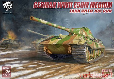 Model-Collect WWII German E50M Medium Tank w/105mm Gun Plastic Model Military Tank Kit 1/35 Scale #35001