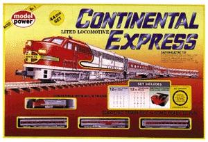 Model-Power Continental Express Train Set Includes F7 Locomotive, 3 Steamline Cars, Sign & Pole Kit and Track - N-Scale
