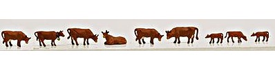 Model-Power Cows & Calves Brown (9) N Scale Model Railroad Figure #1351