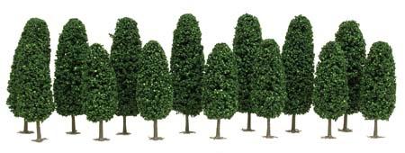 Model-Power Assorted Trees Dark Green - Summer 4-1/2 to 5-1/2 pkg(14) - HO-Scale