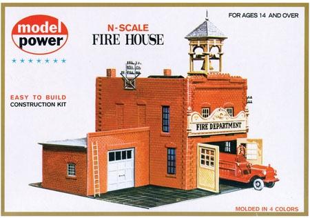 Model-Power Building Kits Fire House w/Fire Engine - 3-1/2 x 3-1/2 8.8 x 8.8cm - N-Scale