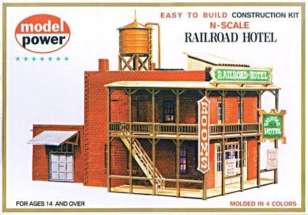 Model-Power Building Kits Railroad Hotel - 4-1/2 x 2-3/4 11.3 x 6.9cm - N-Scale