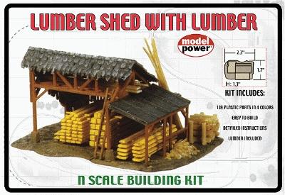 Model-Power Lumber Shed with Lumber N Scale Model Railroad Building #1580