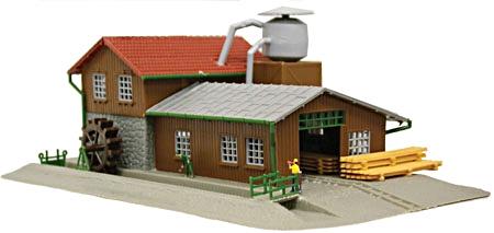 Model-Power Assembled & Lighted Building w/2 Figures Saw Mill - N-Scale
