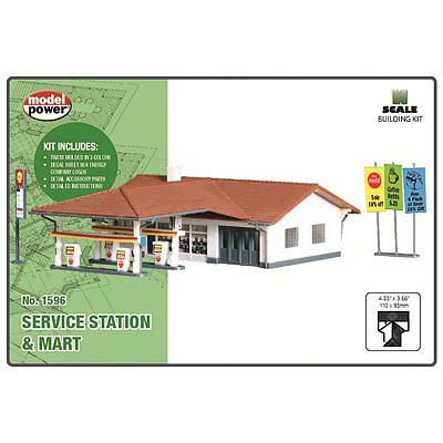 Model-Power Service Station & Mart Built-Up N Scale Model Railroad Building #2622