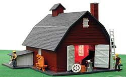 Model-Power Lighted Horse Stable with Figures Built-Up HO Scale Model Railroad Building #5670
