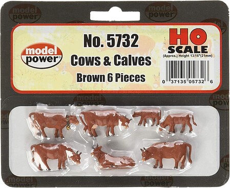 Model-Power Cows & Calves Brown (7) HO Scale Model Railroad Figure #5732