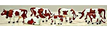 Model-Power Brown & White Cows (7) HO Scale Model Railroad Figure #5742