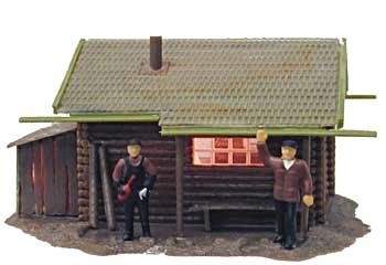 Model-Power Built-Up Buildings - Lighted w/2 Figures Fishermans Cabin - HO-Scale