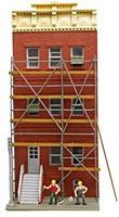Model-Power Rileys Renovating 3-Story Redbrick Lighted Built-Up HO Scale Model Railroad Building #680
