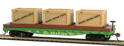 Model-Power 40 Flat Car with Crates Reading HO Scale Model Train Freight Car #727002