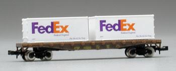 Model-Power 50 Flatcar w/Metal Wheels & 2 Containers Federal Express - Atchison, Topeka & Santa Fe - N-Scale