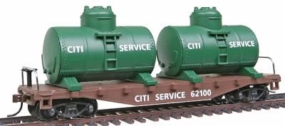 Model-Power 40 Flat with 2 Tanks Citi Service HO Scale Model Train Freight Car #98160