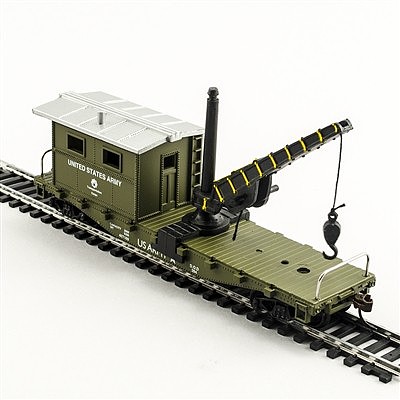 Model-Power Working Caboose w/ Crane US Army HO Scale Model Railroad Freight Car #98195