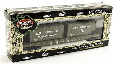 Model-Power 51 Flat Car w/ 2 20 Containers US Army HO Scale Model Railroad Freight Car #98309