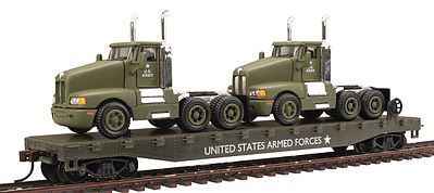 Model-Power Military Action Series 51 Flat Car w/2 United States Army Truck Cabs - HO-Scale
