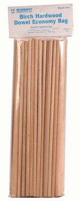 Midwest Birch Hardwood Dowel Economy Bag Hobby and Craft Wood Dowel #14