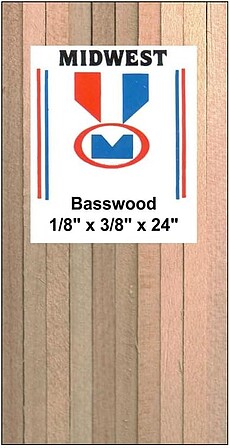 Midwest Basswood Strips (1/8x3/8x24) (10) Hobby and Craft Building Supplies #4048