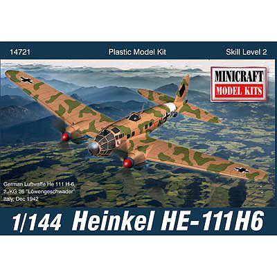Minicraft HE-111 w/2 Marking Options Plastic Model Airplane Kit 1/144 Scale #14721