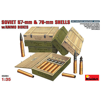 Mini-Art Soviet 57mm & 76mm Shells w/Ammo Boxes Plastic Model Military Diorama Kit 1/35 #35064