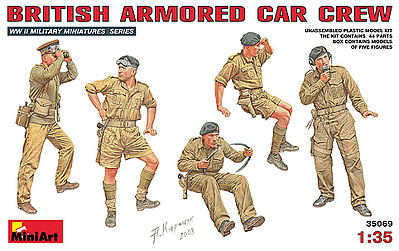 Mini-Art British Armored Car Crew (5) Plastic Model Military Figure 1/35 Scale #35069