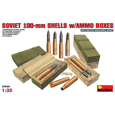 Mini-Art Soviet 100mm Shells w/Ammo Boxes Plastic Model Military Diorama Kit 1/35 Scale #35088