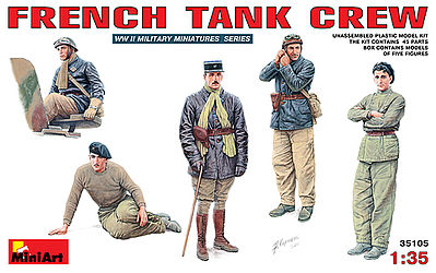 French Tank Crew (5) Plastic Model Military Figure 1/35 Scale #35105