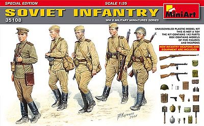 Soviet Infantry (5) with Weapons & Equipment Plastic Model Military Figure 1/35 #35108