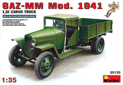 GAZ-MM Mod 1941 WWII Cargo Truck w/2 Figures Plastic Model Military Truck Kit 1/35 #35130