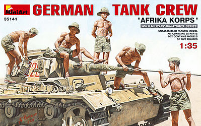Mini-Art German Tank Crew Afrika Korps (5) -- Plastic Model Military Figure -- 1/35 Scale -- #35141