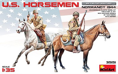 Mini-Art US Horsemen Normandy 1944 (2 Mounted) Plastic Model Military Figure Kit 1/35 Scale #35151