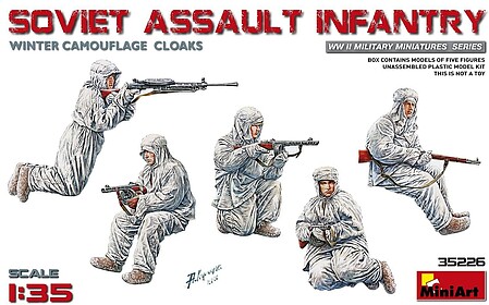 Mini-Art Soviet Assault Infantry Winter Camo (5) Plastic Model Military Figure Kit 1/35 Scale #35226