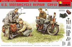 Mini-Art US Motorcycle Repair Crew w/2 Motorcycles Plastic Model Military Figures 1/35 Scale #35284
