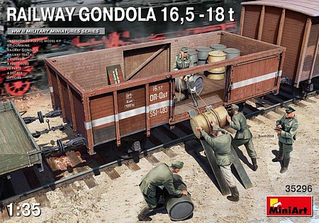 Mini-Art WWII 16.5 18-Ton Railway Gondola w/Figures Plastic Model Train Car Kit 1/35 Scale #35296