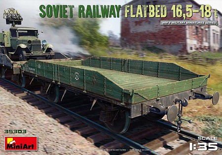 Mini-Art WWII Soviet 16.5-18 Ton Railway Flatbed Plastic Model Train Car Kit 1/35 Scale #35303