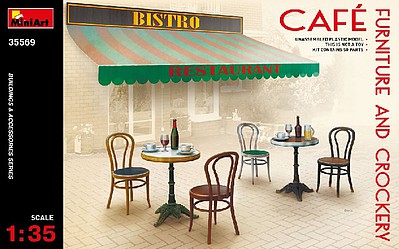 Mini-Art Cafe Furniture Tables/Chairs/Accessories Plastic Model Diorama Kit 1/35 Scale #35569