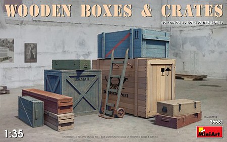 Mini-Art Wooden Boxes & Crates Plastic Model Military Diorama Accessories 1/35 Scale #35581
