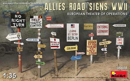 Mini-Art WWII Allies Road Signs European Theater Military Diorama Accessories 1/35 Scale #35608