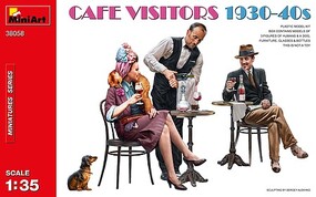 Mini-Art Cafe Visitors (2) w/Waiter 1930s-40s Plastic Model Diorama Kit 1/35 Scale #38058