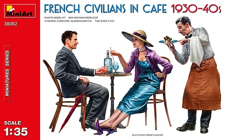 Mini-Art French Civilians in Cafe (2) w/Waiter 1930s-40s Plastic Model Diorama Kit 1/35 Scale #38062
