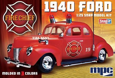 MPC 1940 Ford Fire Chief Super Snap Tite Plastic Model Vehicle Kit 1/25 Scale #815