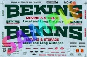 Bekins Moving & Storage 40' Tractor/Trailer (1970-1980) HO Scale Model Railroad Decal #4322